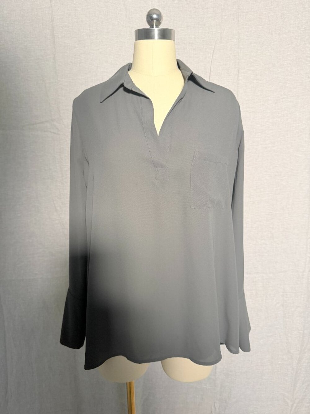 Pleione Olive Green Long Sleeve Blouse | Size Small | Roll-Tab Sleeves | Career